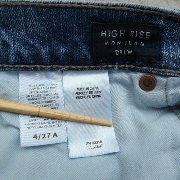 Lucky Brand Mom Jeans Women's 4/27 Ankle High-Rise Drew 26" Inseam Distressed - Picture 16 of 16